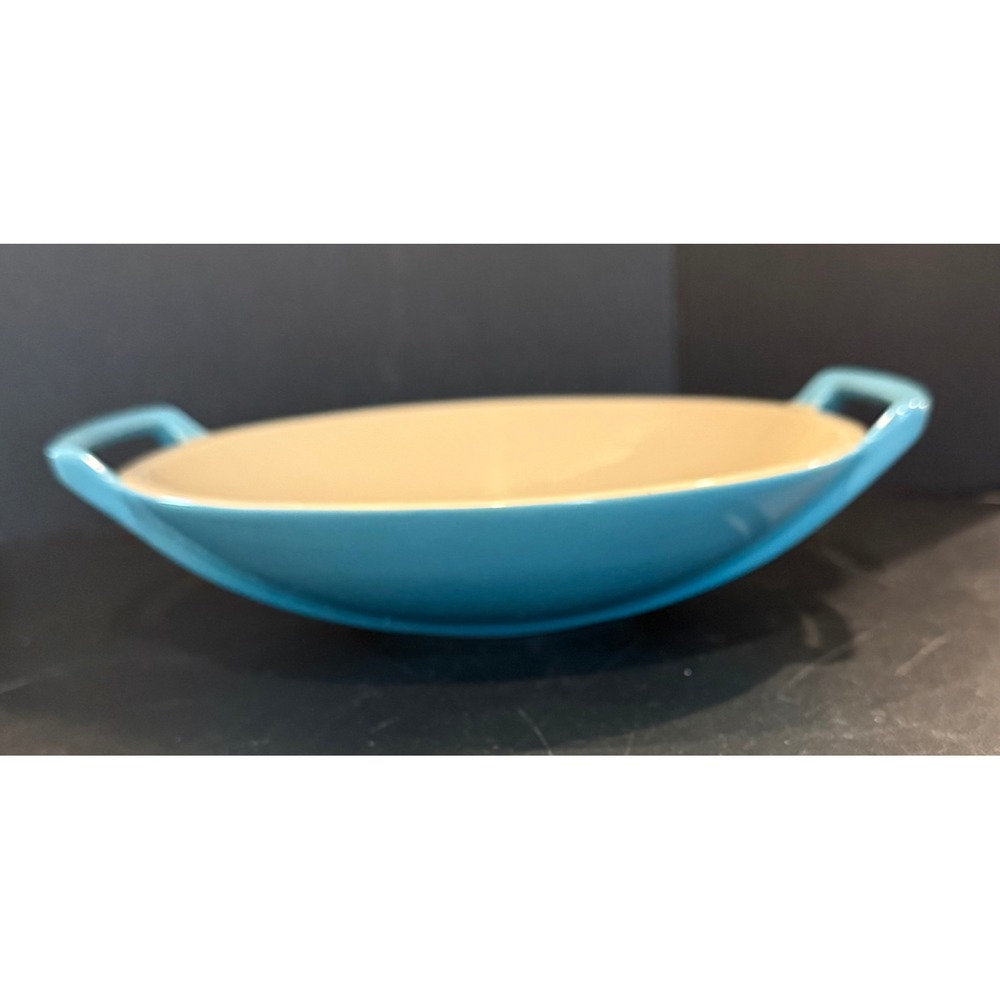 Le Creuset Mini Wok Stoneware Dish Caribbean Blue Handles